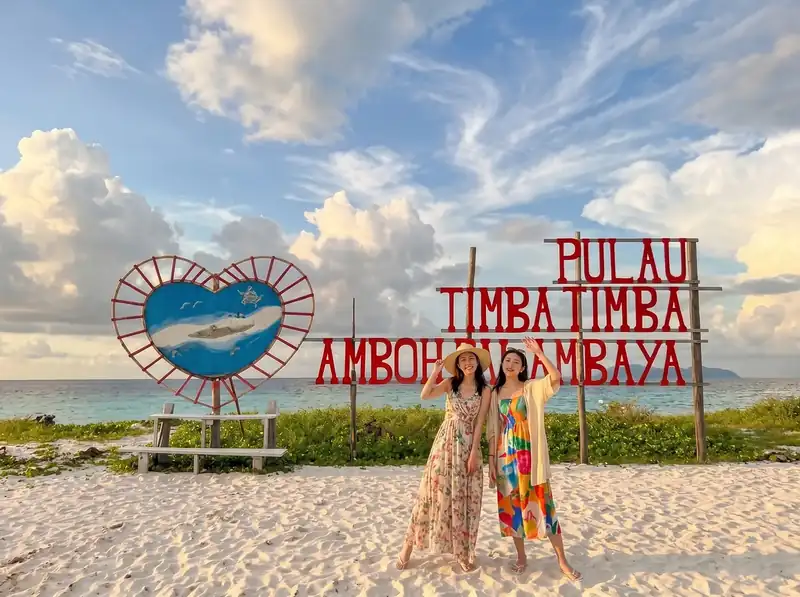 Welcome signboard on the beach at Timba Timba Island F-Lina Water Villa Resort